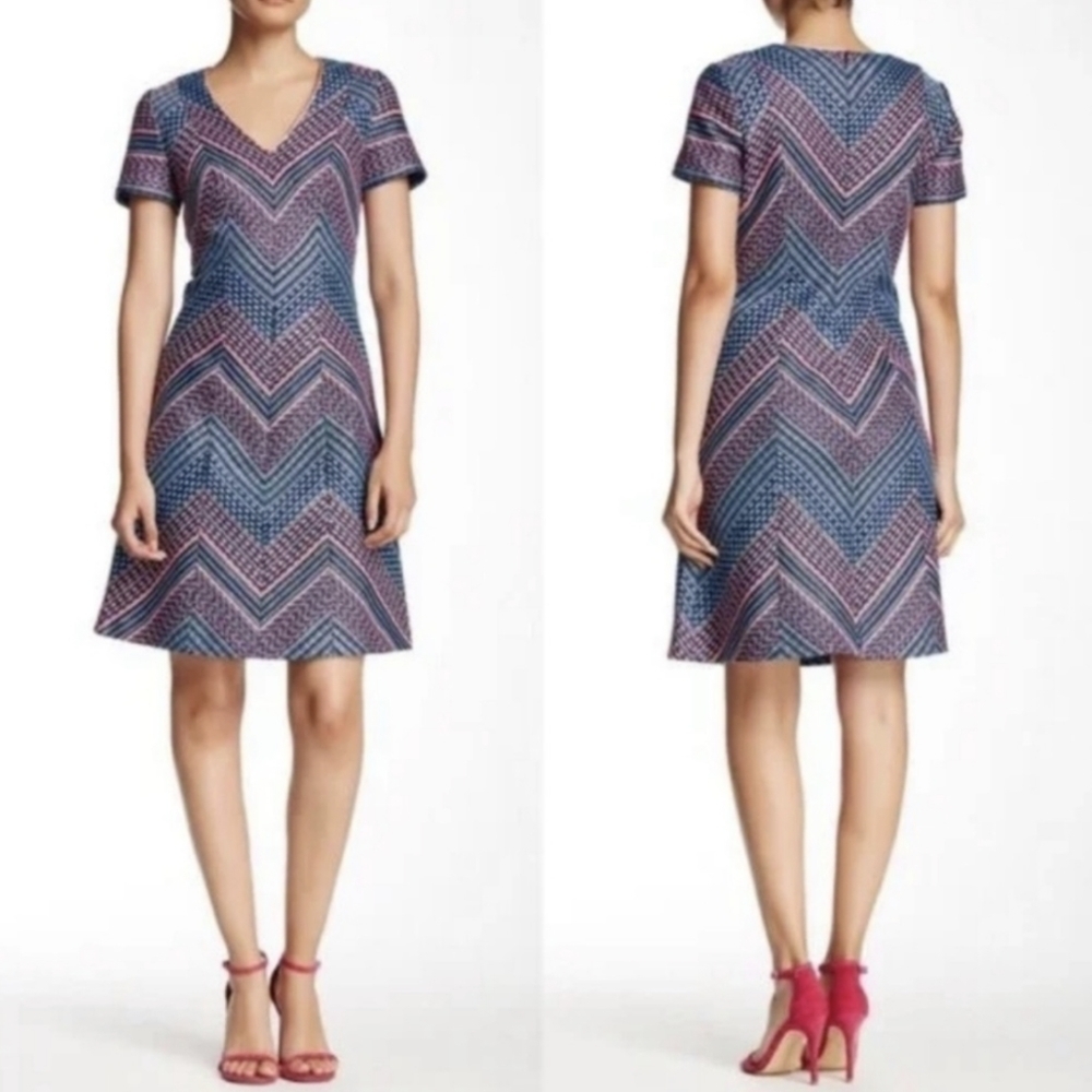 Shoshanna neon tweed Liasa chevron dress